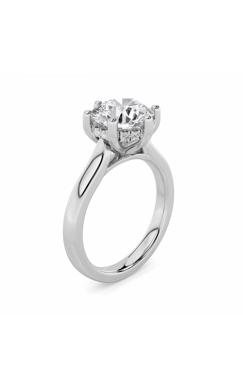2CTW Round Shaped Lab Grown Diamond (F/VS) Hidden Halo Cathedral Shank Engagement Ring in 14K Gold
