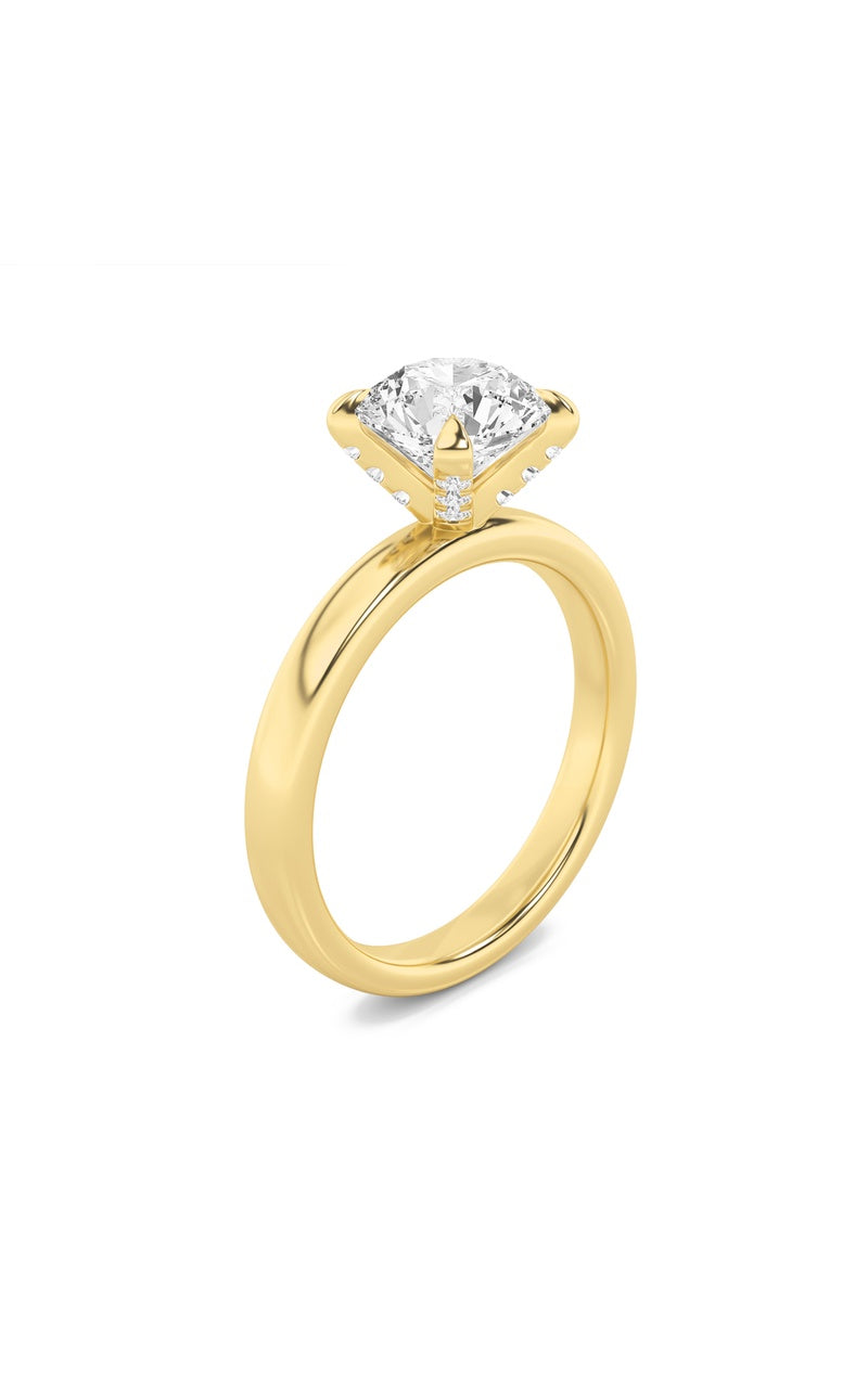 2CTW Round Shaped Lab Grown Diamond (F/VS) Hidden Halo Petite Shank Ring in 14K Gold