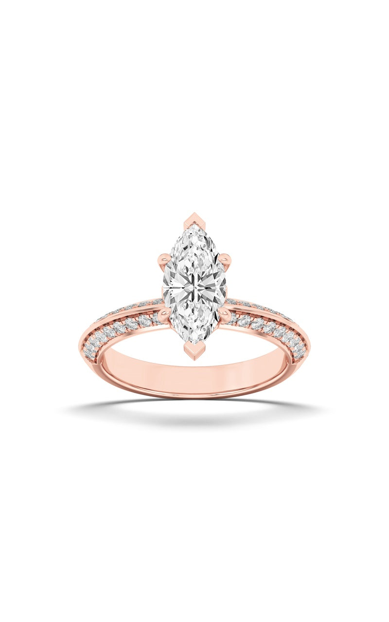 2CTW Marquise Shaped Lab Grown Diamond (F/VS) Micro Pave Knife Edge Accent Ring in 14K Gold
