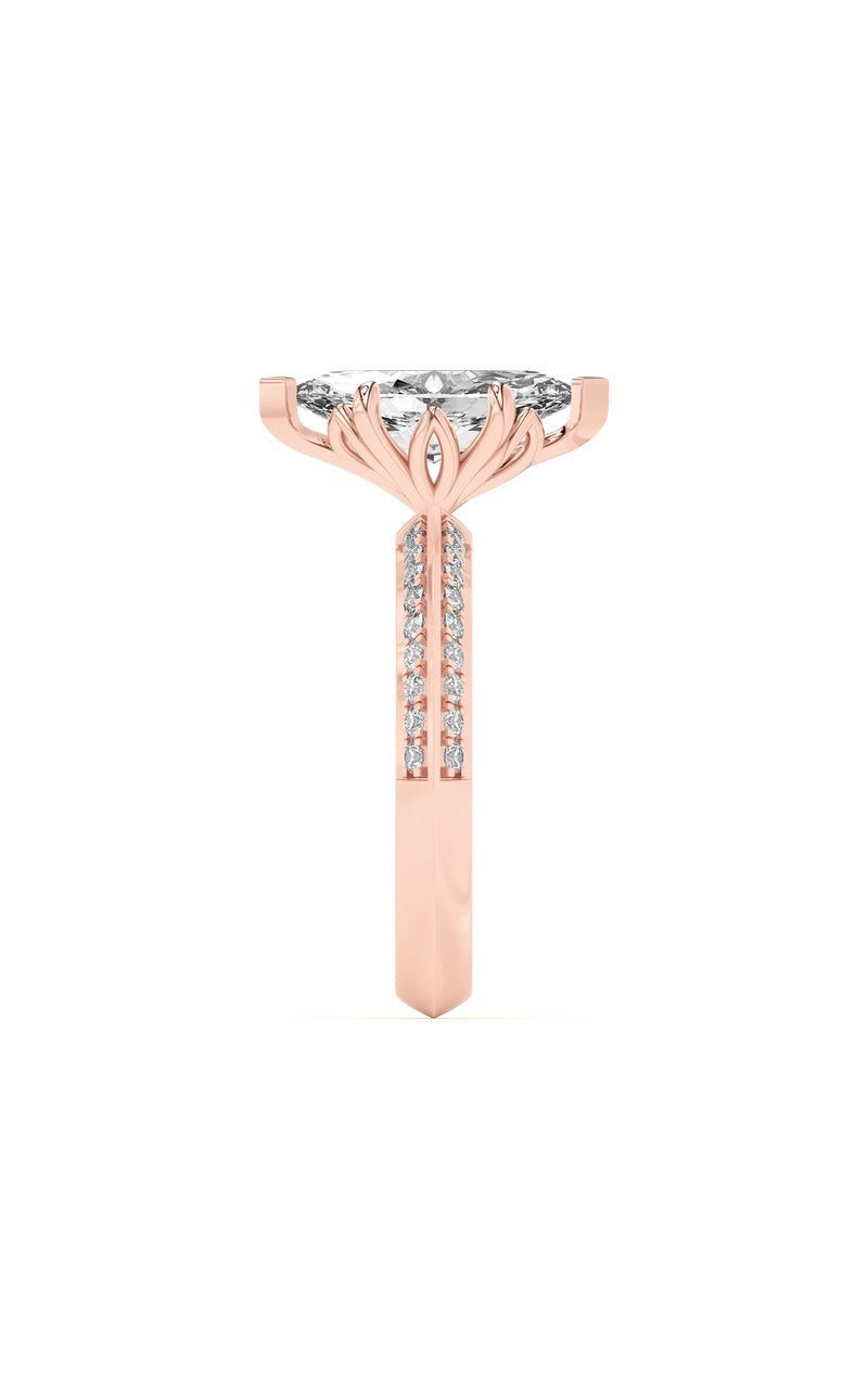 2CTW Marquise Shaped Lab Grown Diamond (F/VS) Micro Pave Knife Edge Accent Ring in 14K Gold