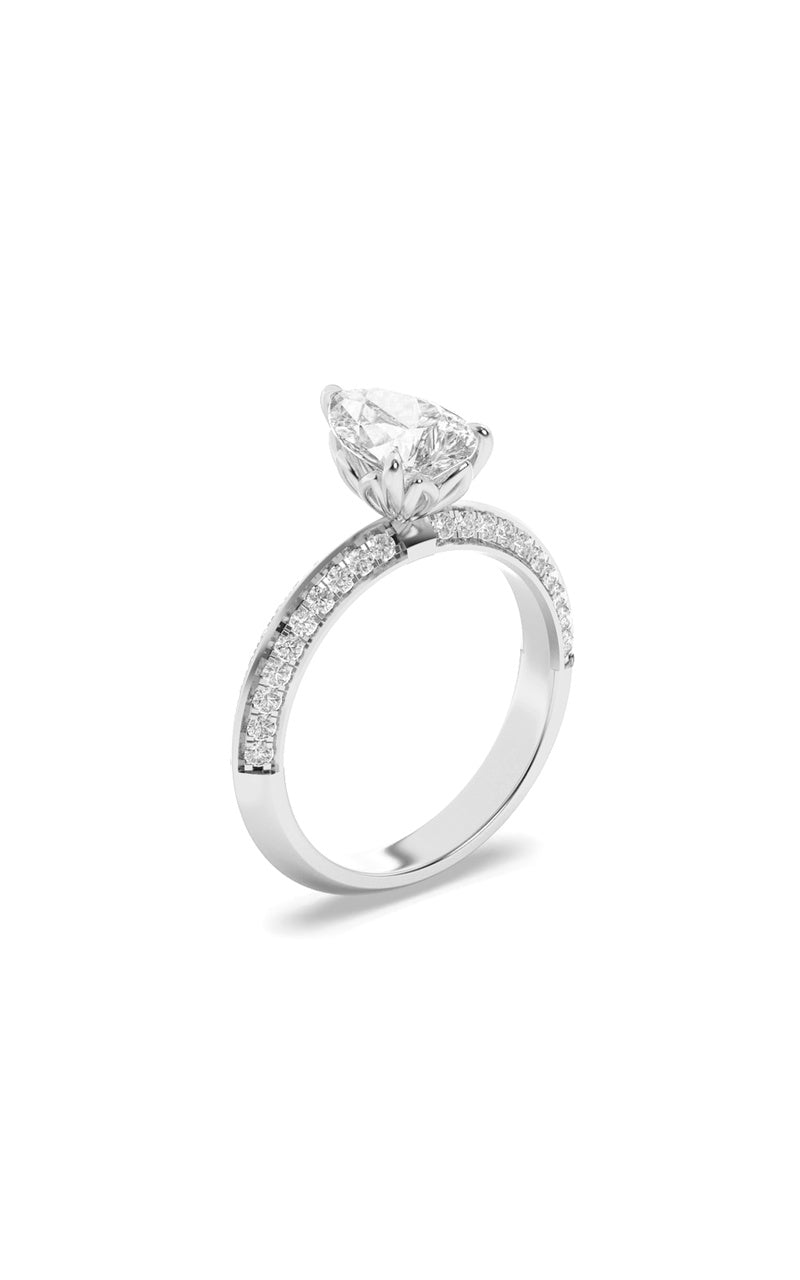 2CTW Pear Shaped Lab Grown Diamond (F/VS) Micro Pave Knife Edge Accent Ring in 14K Gold
