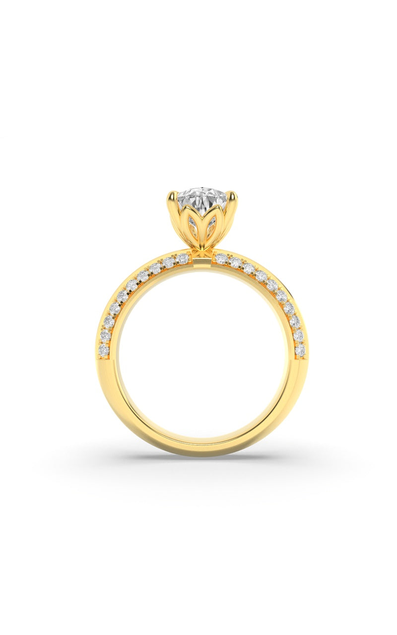 2CTW Pear Shaped Lab Grown Diamond (F/VS) Micro Pave Knife Edge Accent Ring in 14K Gold