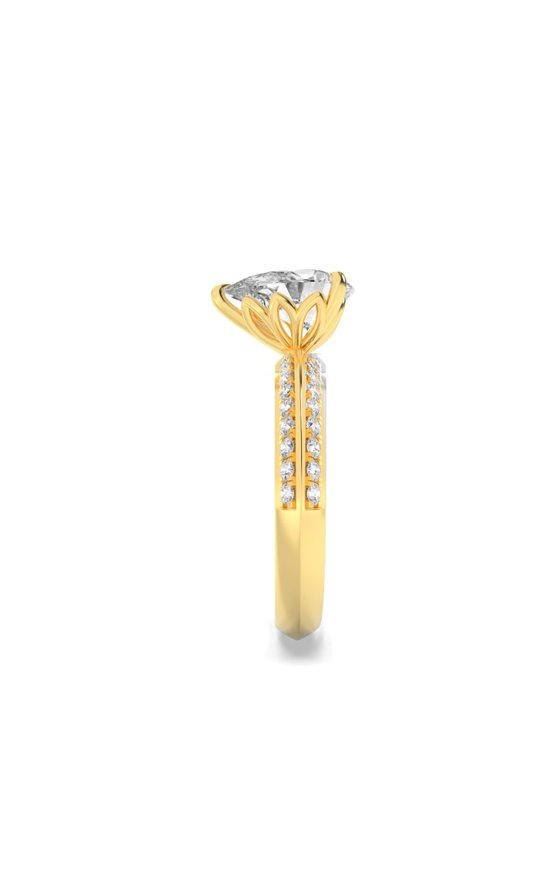 2CTW Pear Shaped Lab Grown Diamond (F/VS) Micro Pave Knife Edge Accent Ring in 14K Gold