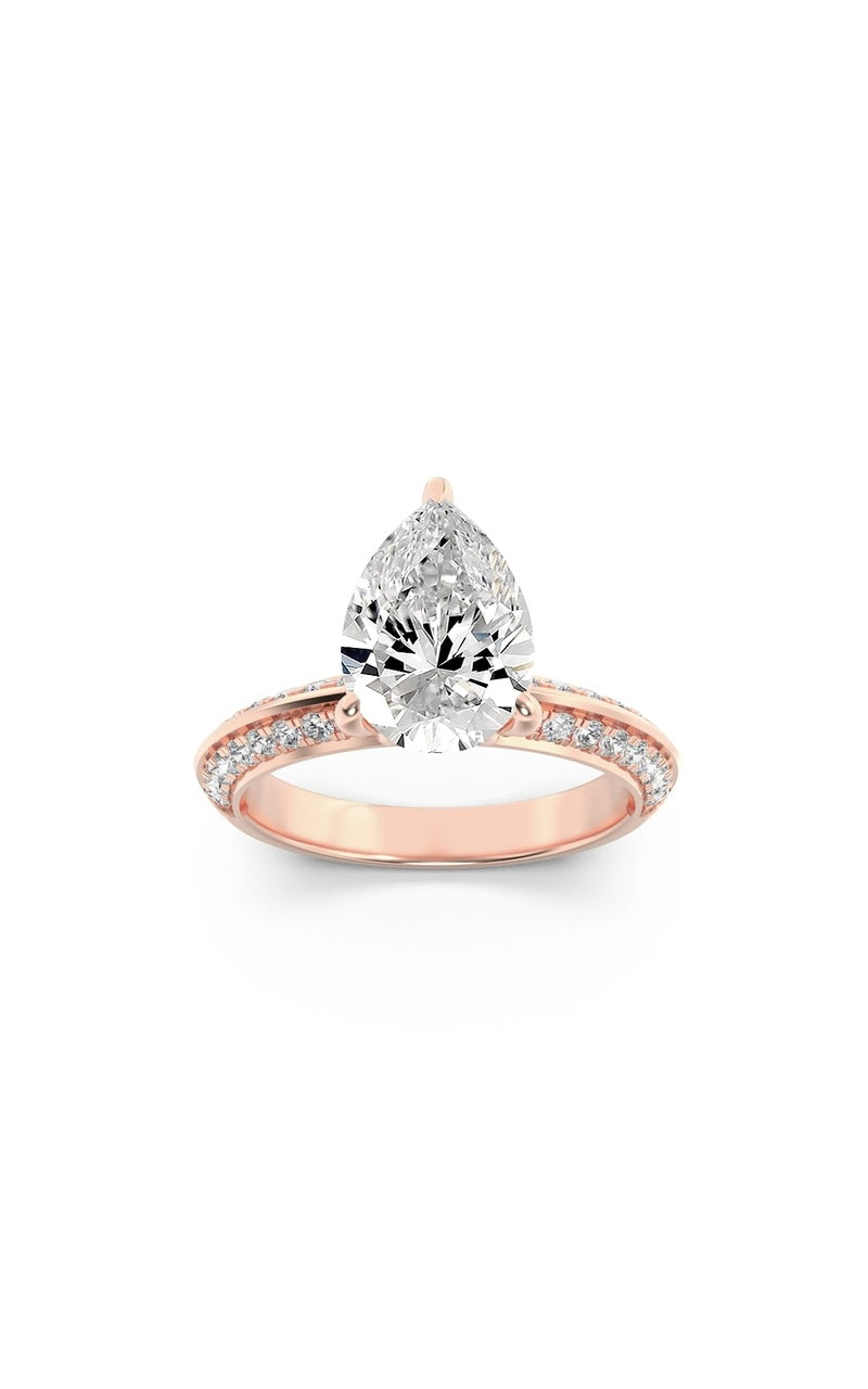 2CTW Pear Shaped Lab Grown Diamond (F/VS) Micro Pave Knife Edge Accent Ring in 14K Gold