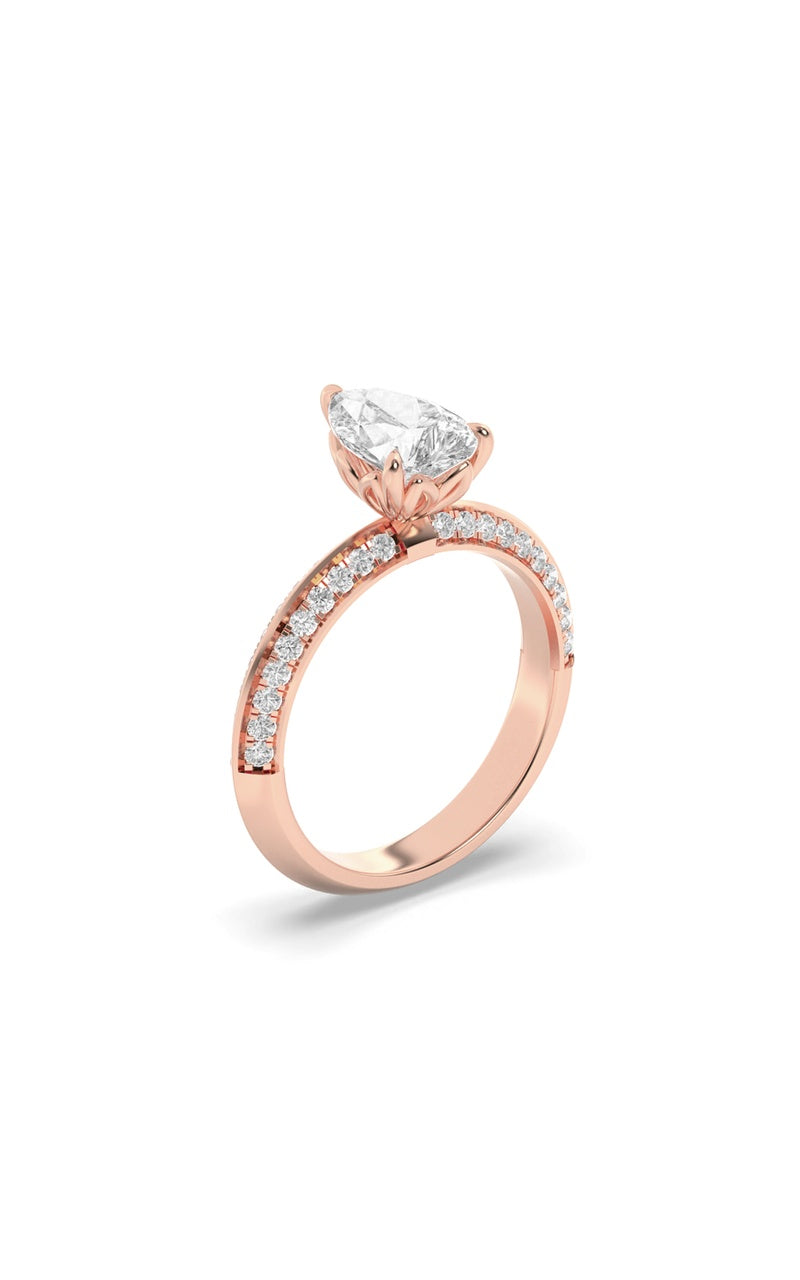2CTW Pear Shaped Lab Grown Diamond (F/VS) Micro Pave Knife Edge Accent Ring in 14K Gold