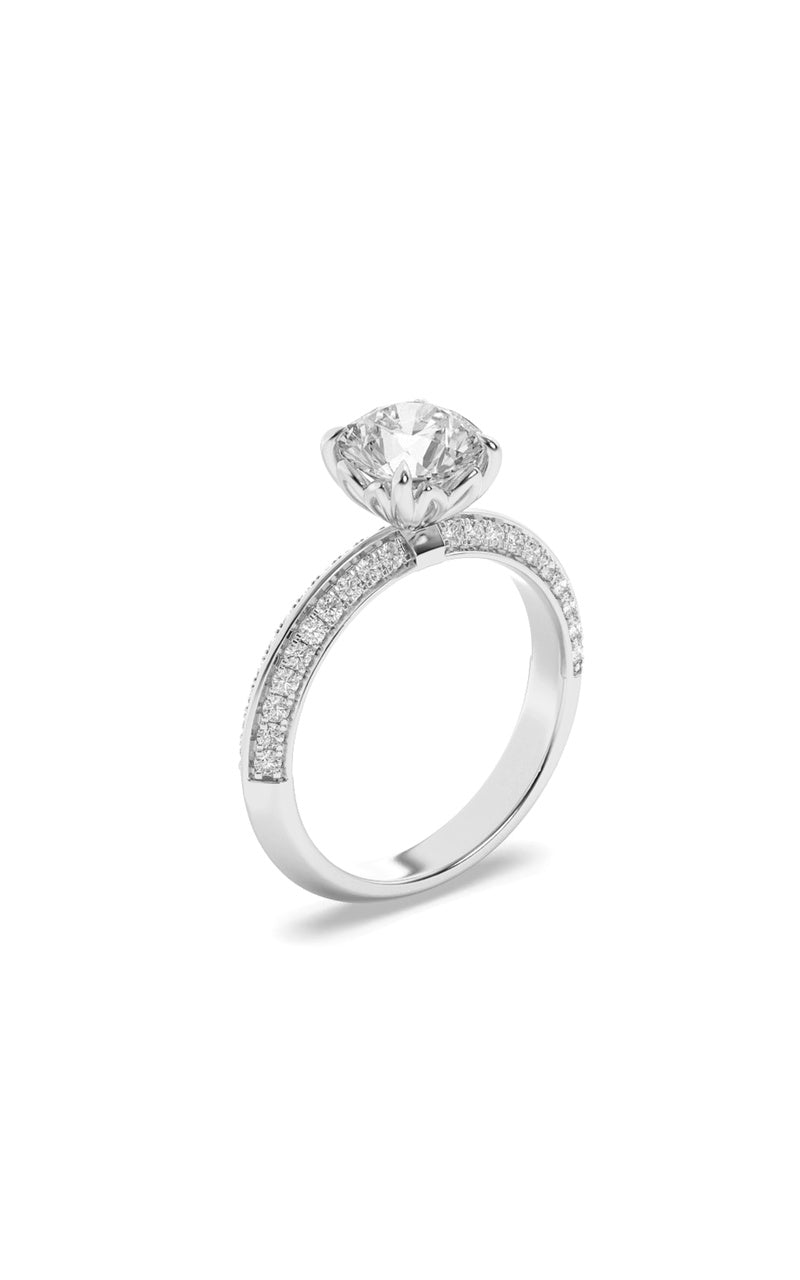 2CTW Round Shaped Lab Grown Diamond (F/VS) Micro Pave Knife Edge Accent Ring in 14K Gold