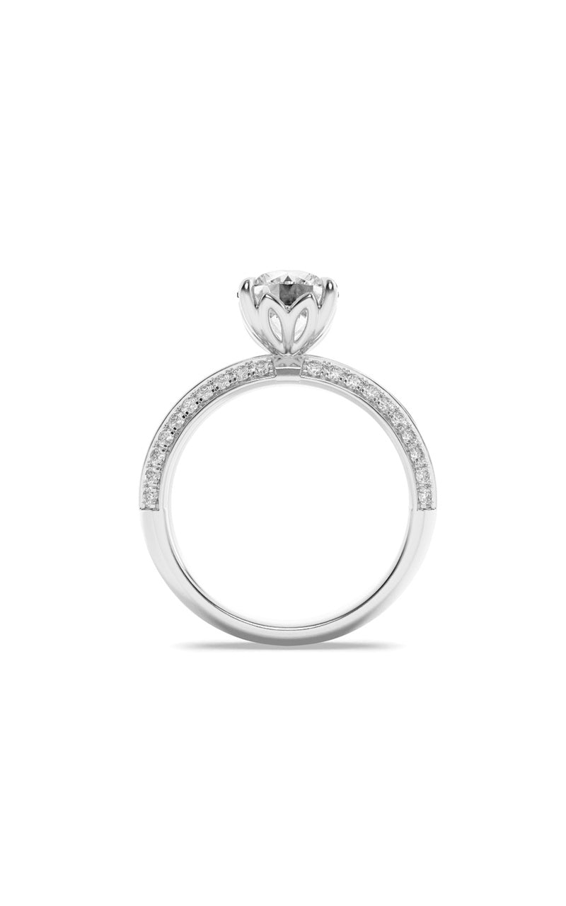 2CTW Round Shaped Lab Grown Diamond (F/VS) Micro Pave Knife Edge Accent Ring in 14K Gold