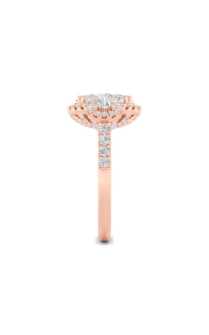 3CTW Oval Shaped Lab Grown Diamond (F/VS) Three Stone Accented Ring in 14K Gold