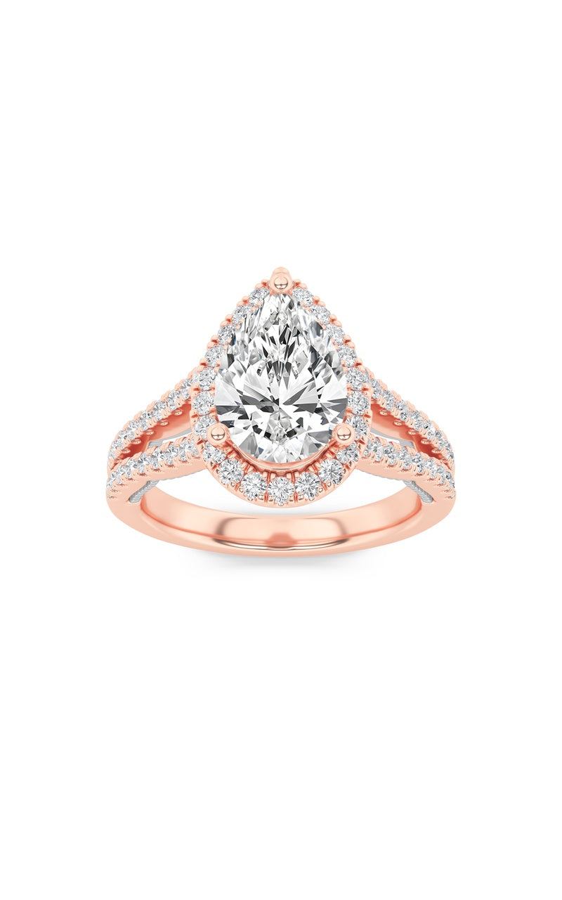 2Cttw Pear Shaped Lab Grown Diamond (F/VS) Split Shank Accented Ring in 14K Gold