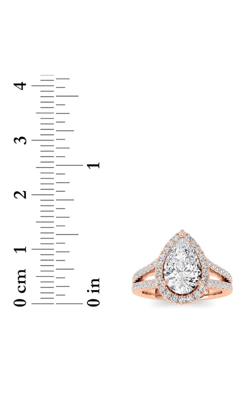 2CTW Pear Shaped Lab Grown Diamond (F/VS) Split Shank Accented Ring in 14K Gold