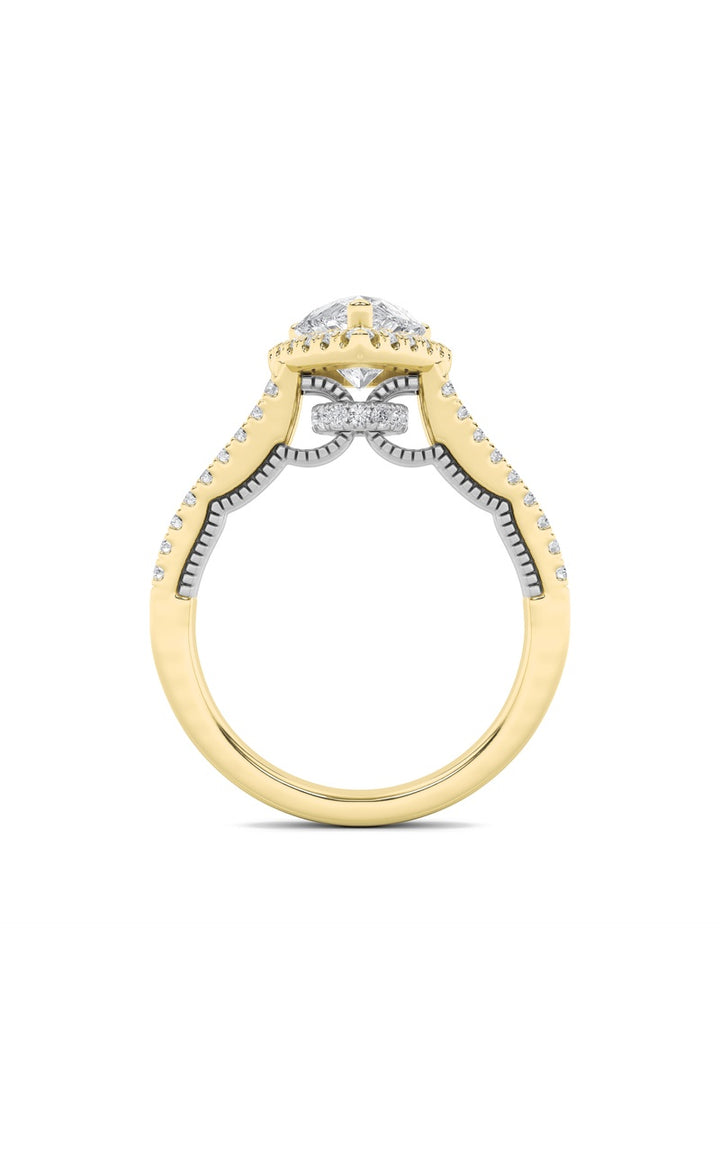 2Cttw Pear Shaped Lab Grown Diamond (F/VS) Split Shank Accented Ring in 14K Gold