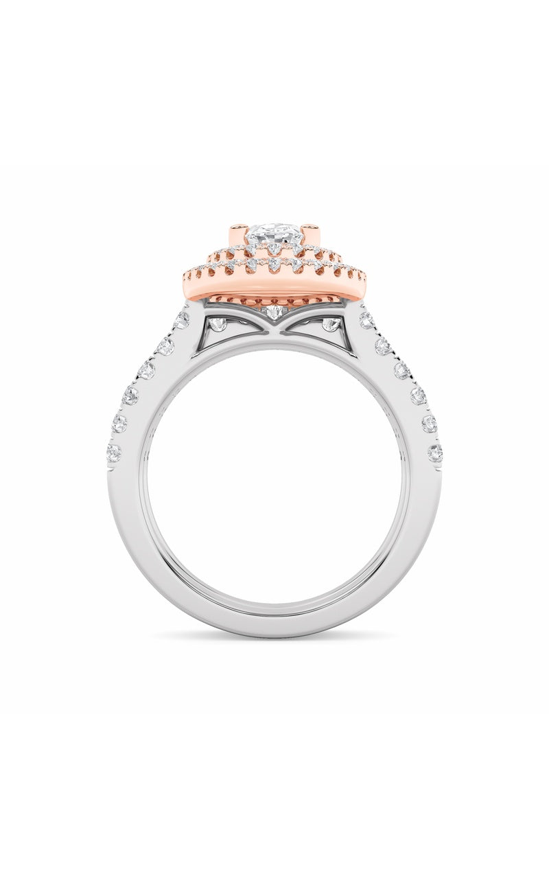 2CTW Oval Shaped Lab Grown Diamond (F/VS) Double Halo Bridal Set Engagement Ring Set in 14K Gold