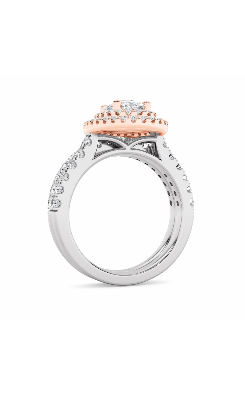 2CTW Oval Shaped Lab Grown Diamond (F/VS) Double Halo Bridal Set Engagement Ring Set in 14K Gold