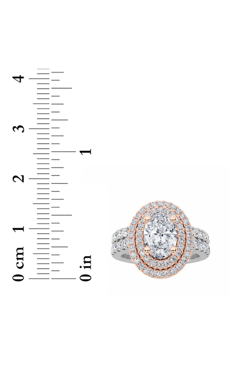 2CTW Oval Shaped Lab Grown Diamond (F/VS) Double Halo Bridal Set Engagement Ring Set in 14K Gold