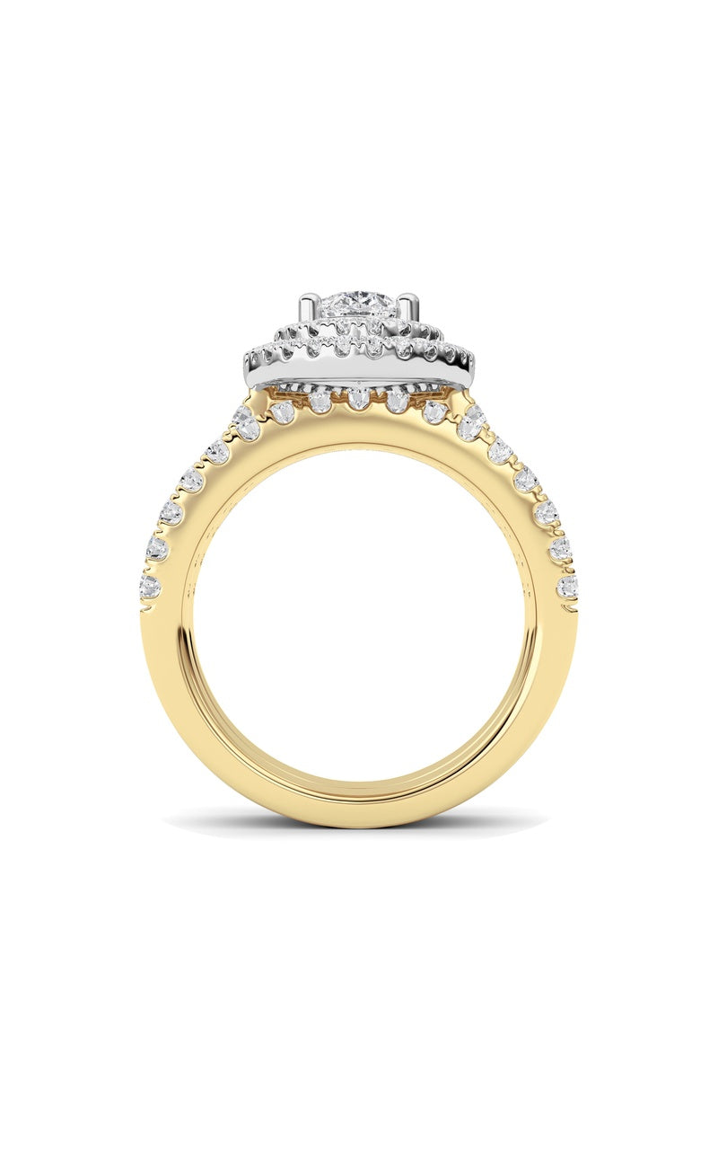 2Cttw Pear Shaped Lab Grown Diamond (F/VS) DoubleHalo Bridal Set Engagement Ring Set in 14K Gold