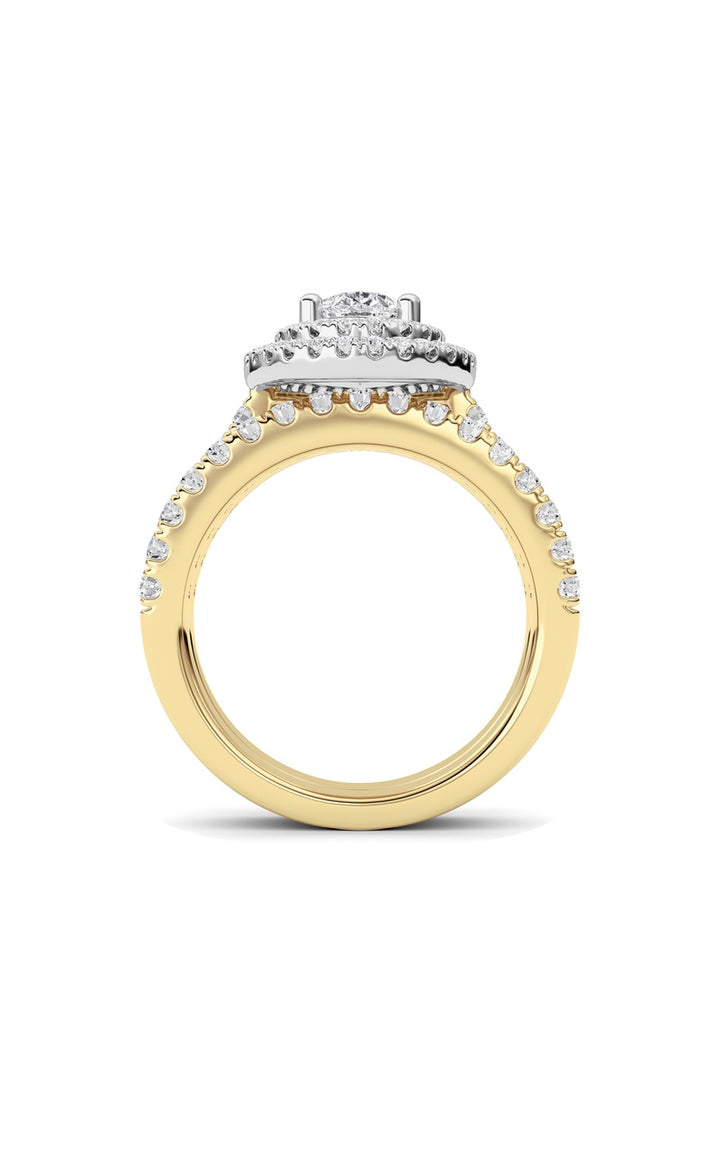 2CTW Pear Shaped Lab Grown Diamond (F/VS) Double Halo Bridal Set Engagement Ring Set in 14K Gold