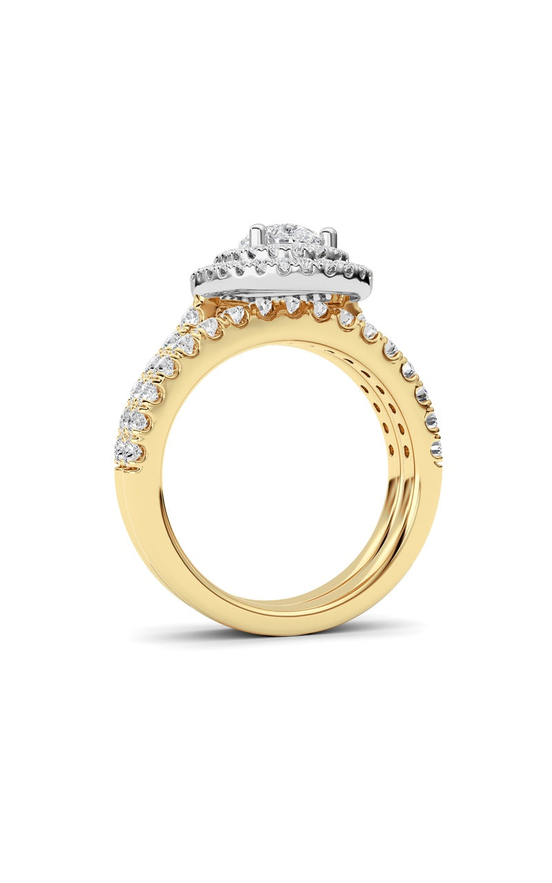 2Cttw Pear Shaped Lab Grown Diamond (F/VS) DoubleHalo Bridal Set Engagement Ring Set in 14K Gold