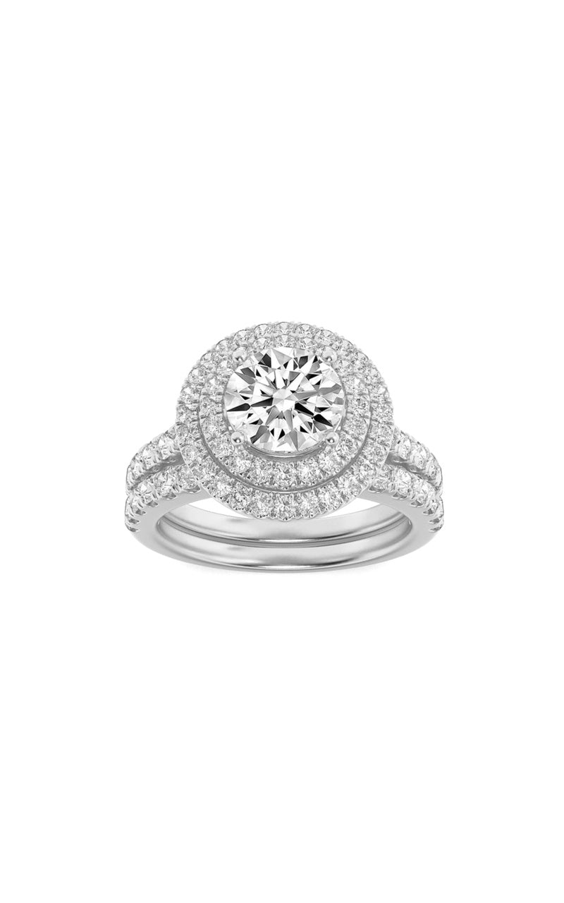 2Cttw Round Shaped Lab Grown Diamond (F/VS) DoubleHalo Bridal Set Engagement Ring Set in 14K Gold