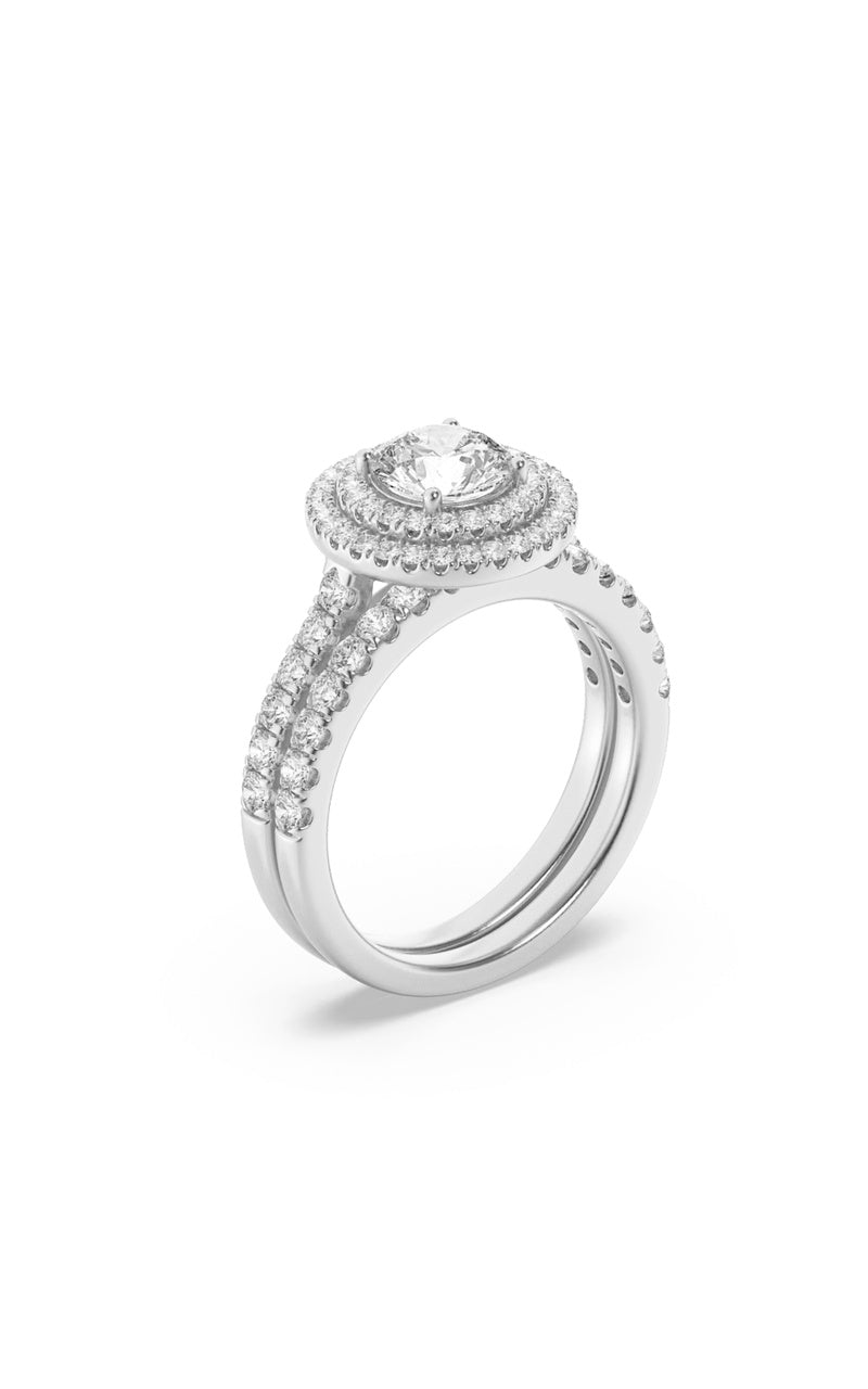 2Cttw Round Shaped Lab Grown Diamond (F/VS) DoubleHalo Bridal Set Engagement Ring Set in 14K Gold