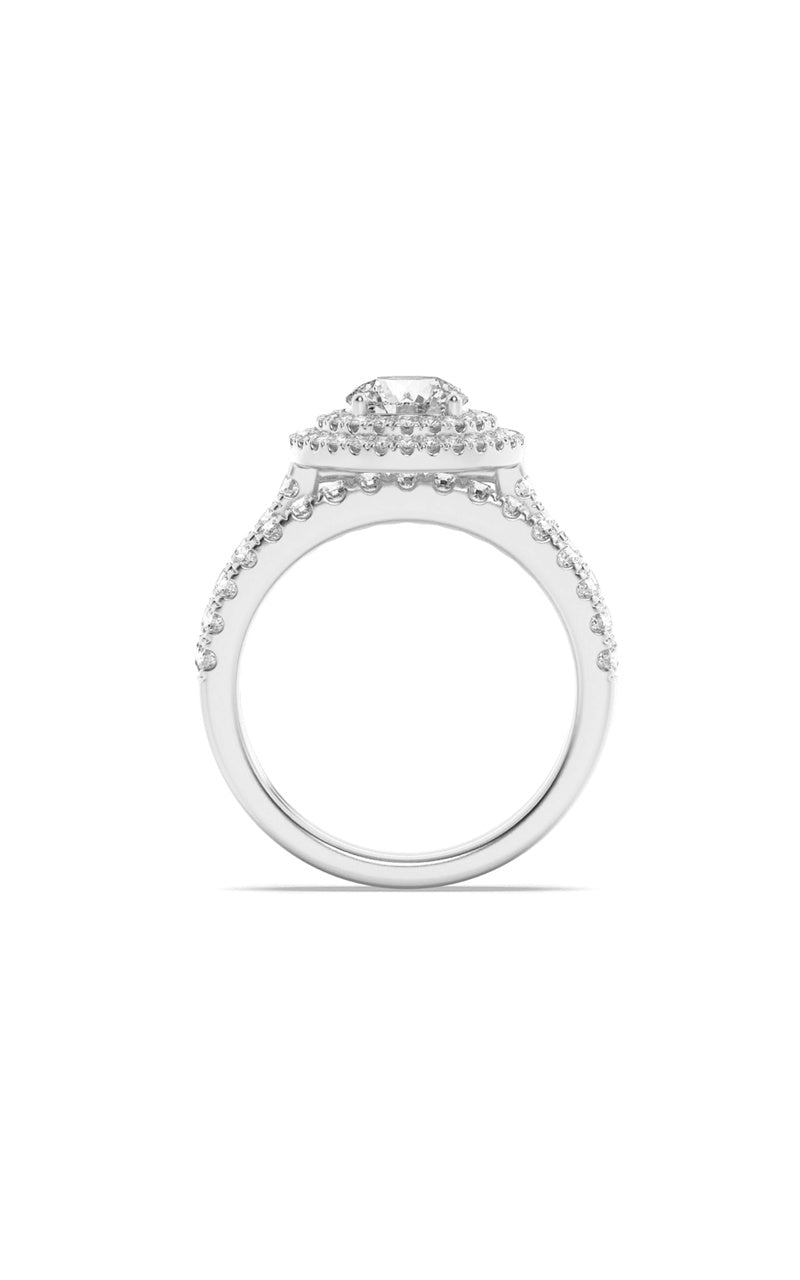 2Cttw Round Shaped Lab Grown Diamond (F/VS) DoubleHalo Bridal Set Engagement Ring Set in 14K Gold