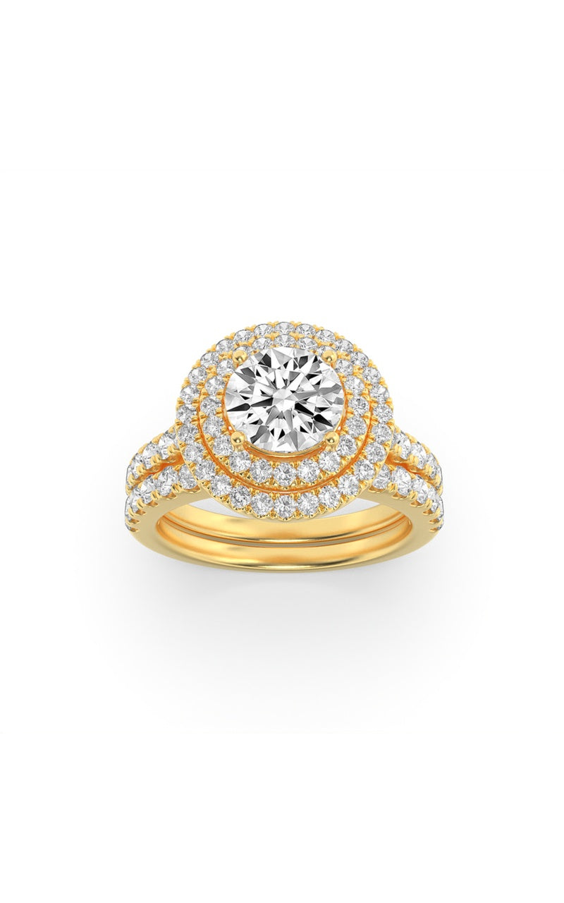 2Cttw Round Shaped Lab Grown Diamond (F/VS) DoubleHalo Bridal Set Engagement Ring Set in 14K Gold
