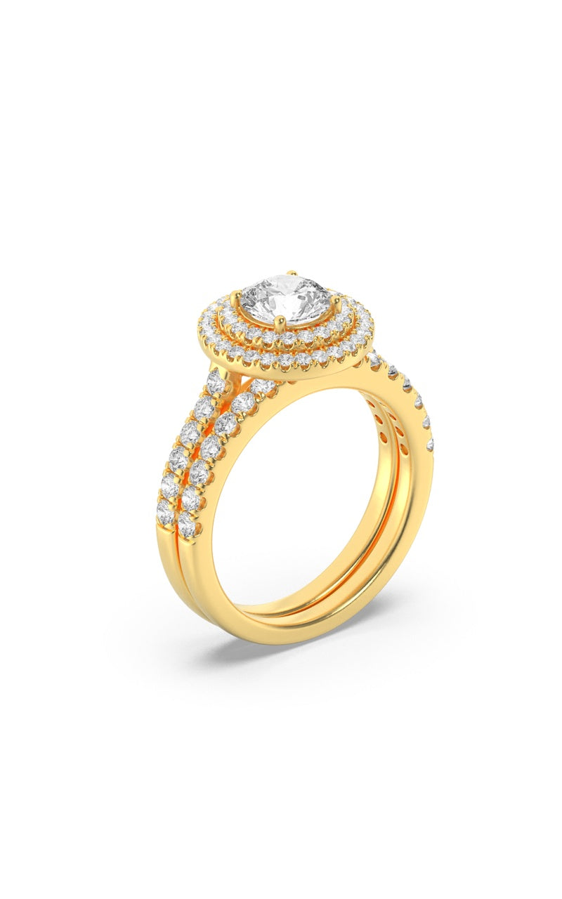 2Cttw Round Shaped Lab Grown Diamond (F/VS) DoubleHalo Bridal Set Engagement Ring Set in 14K Gold
