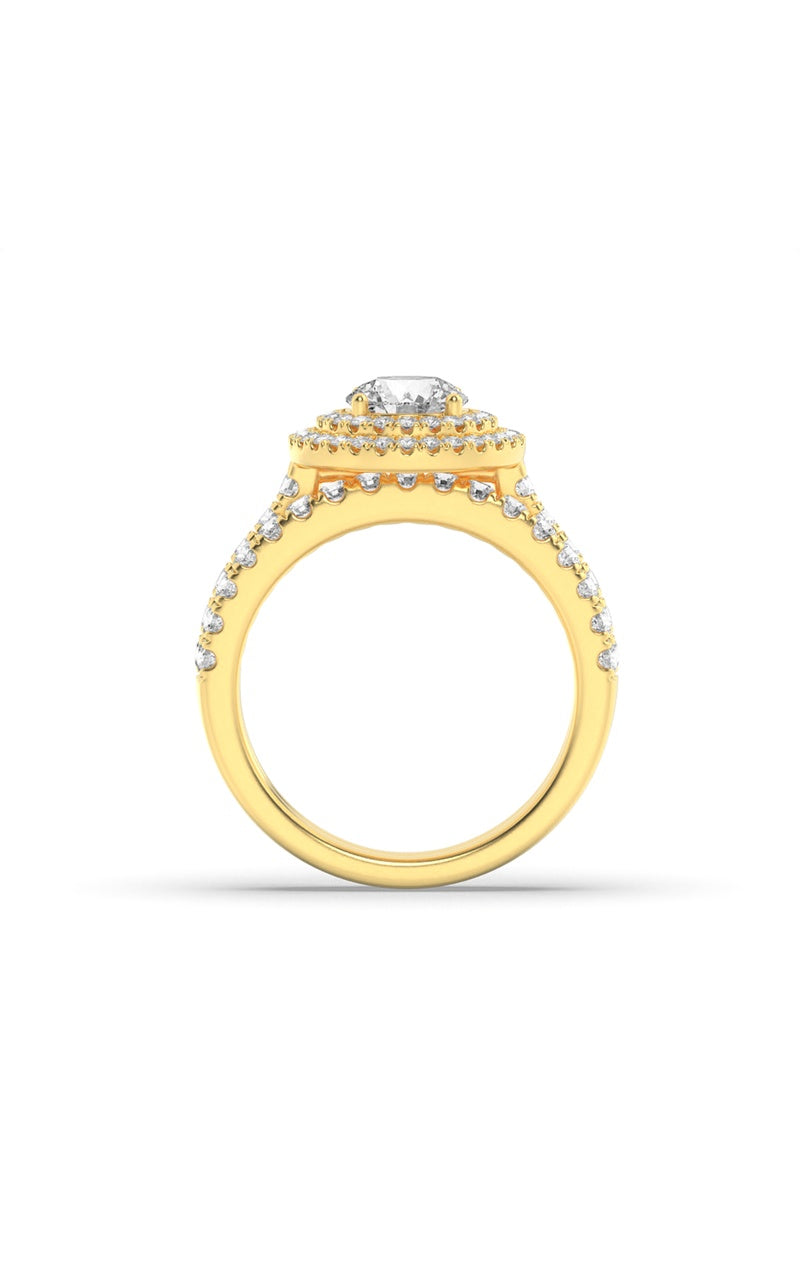 2Cttw Round Shaped Lab Grown Diamond (F/VS) DoubleHalo Bridal Set Engagement Ring Set in 14K Gold