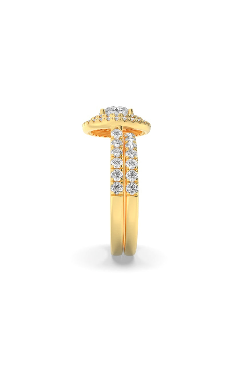 2Cttw Round Shaped Lab Grown Diamond (F/VS) DoubleHalo Bridal Set Engagement Ring Set in 14K Gold