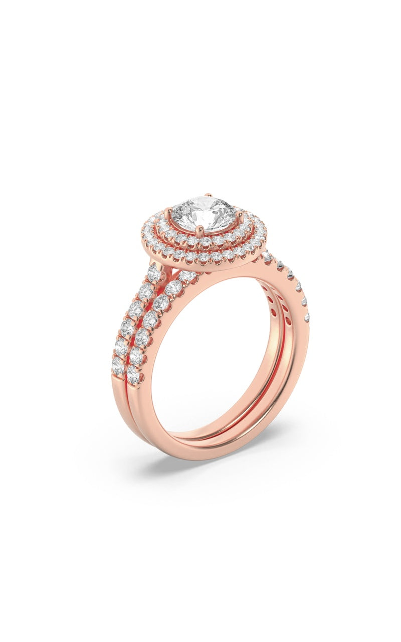 2Cttw Round Shaped Lab Grown Diamond (F/VS) DoubleHalo Bridal Set Engagement Ring Set in 14K Gold
