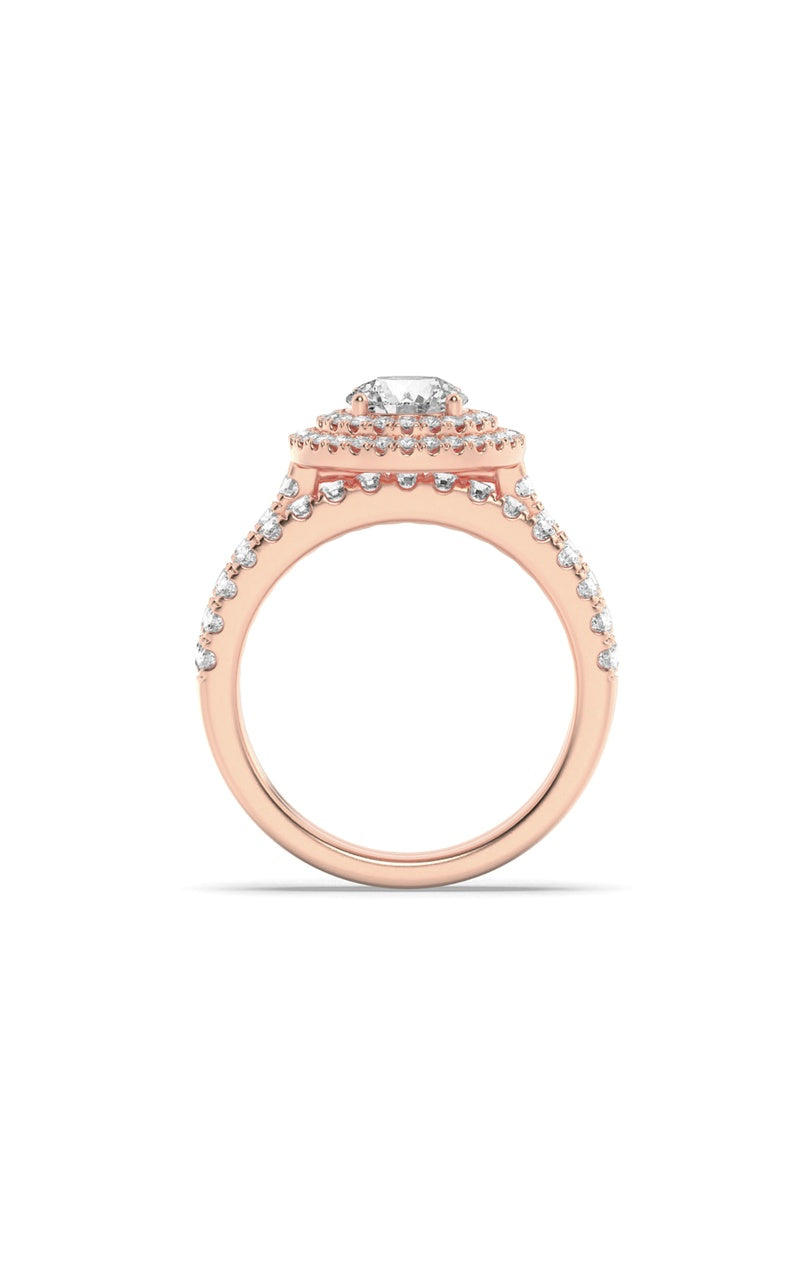 2Cttw Round Shaped Lab Grown Diamond (F/VS) DoubleHalo Bridal Set Engagement Ring Set in 14K Gold