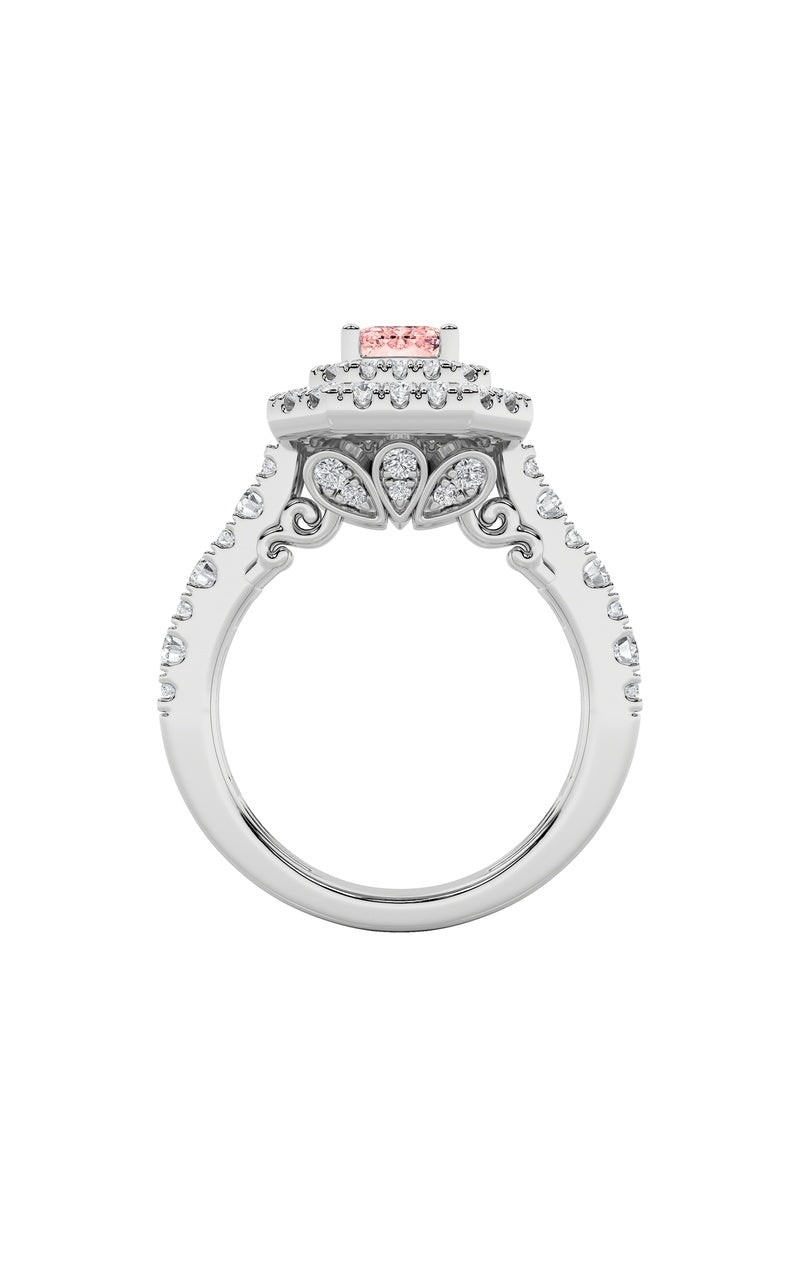 2Cttw Emerald Shaped Lab Grown Diamond (F/VS) Double Halo Engagement Ring in 14K Gold