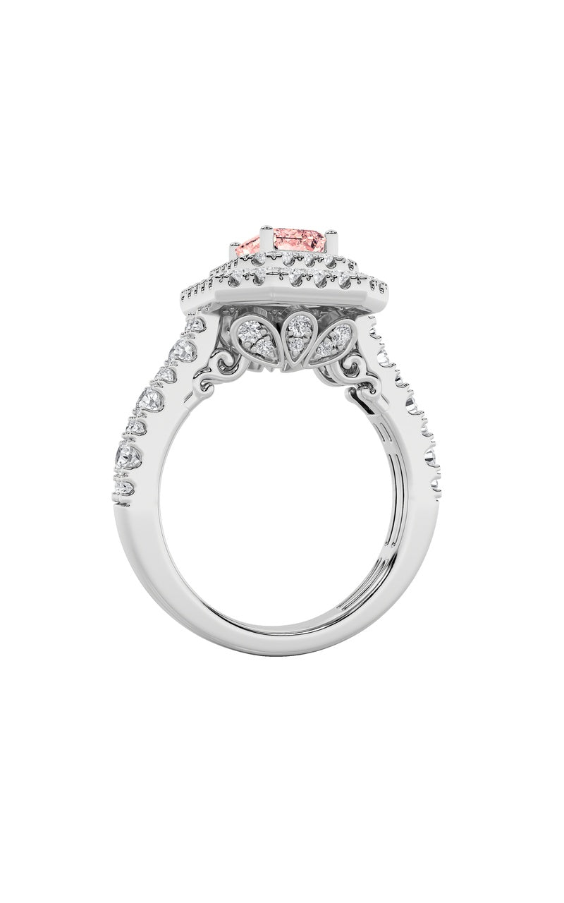 2Cttw Emerald Shaped Lab Grown Diamond (F/VS) Double Halo Engagement Ring in 14K Gold