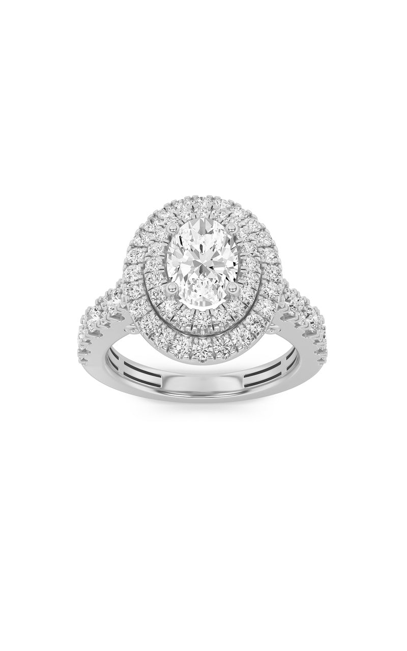2Cttw Oval Shaped Lab Grown Diamond (F/VS) DoubleHalo Engagement Ring in 14K Gold