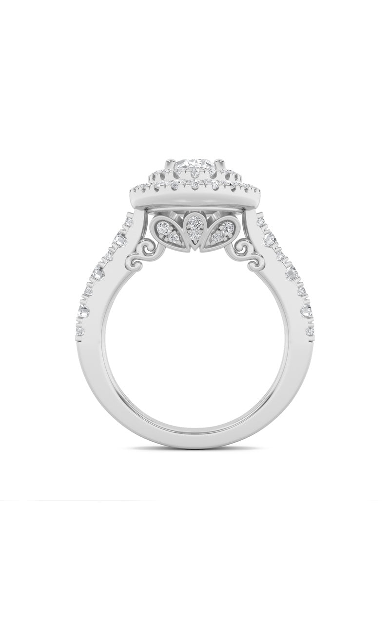 2CTW Oval Shaped Lab Grown Diamond (F/VS) Double Halo Engagement Ring in 14K Gold, 14K White Gold