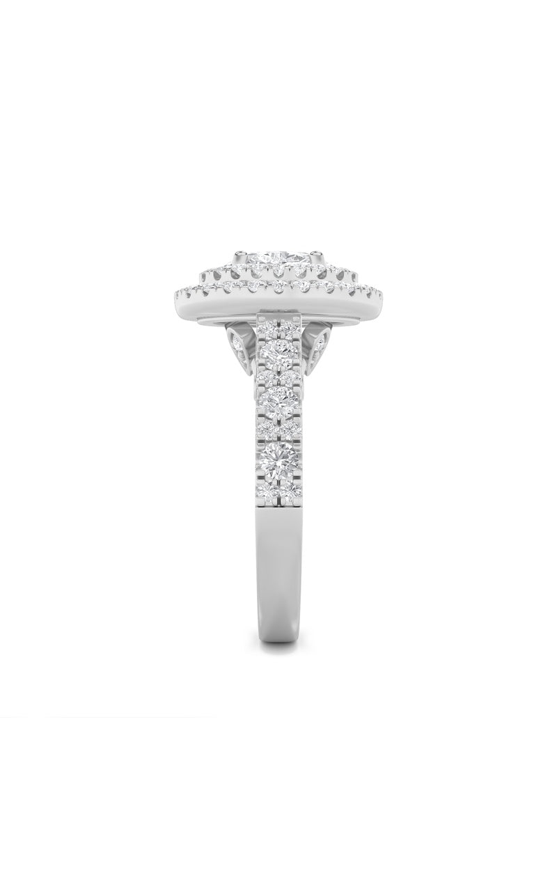 2CTW Oval Shaped Lab Grown Diamond (F/VS) Double Halo Engagement Ring in 14K Gold