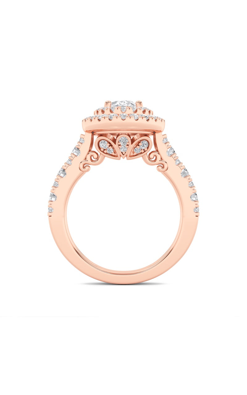 2CTW Oval Shaped Lab Grown Diamond (F/VS) Double Halo Engagement Ring in 14K Gold, 14K Rose Gold