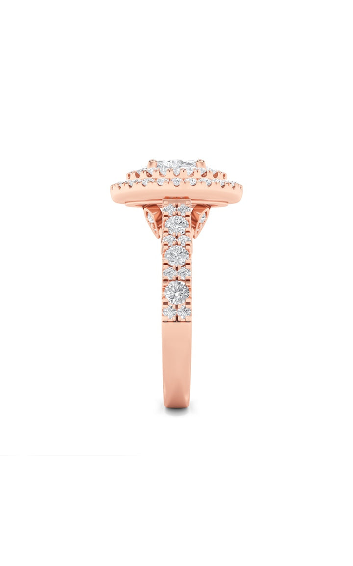 2Cttw Oval Shaped Lab Grown Diamond (F/VS) DoubleHalo Engagement Ring in 14K Gold