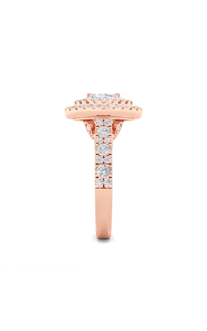 2CTW Oval Shaped Lab Grown Diamond (F/VS) Double Halo Engagement Ring in 14K Gold