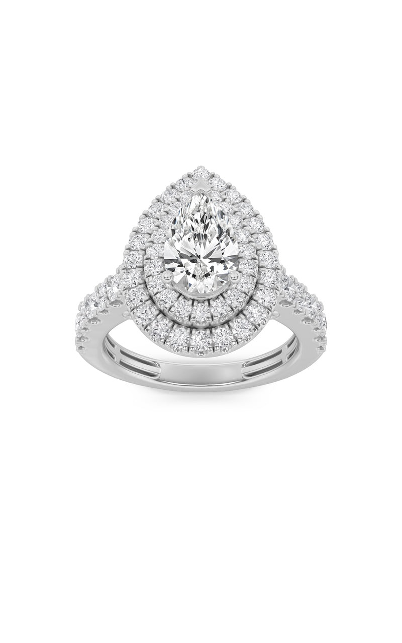 2Cttw Pear Shaped Lab Grown Diamond (F/VS) DoubleHalo Engagement Ring in 14K Gold