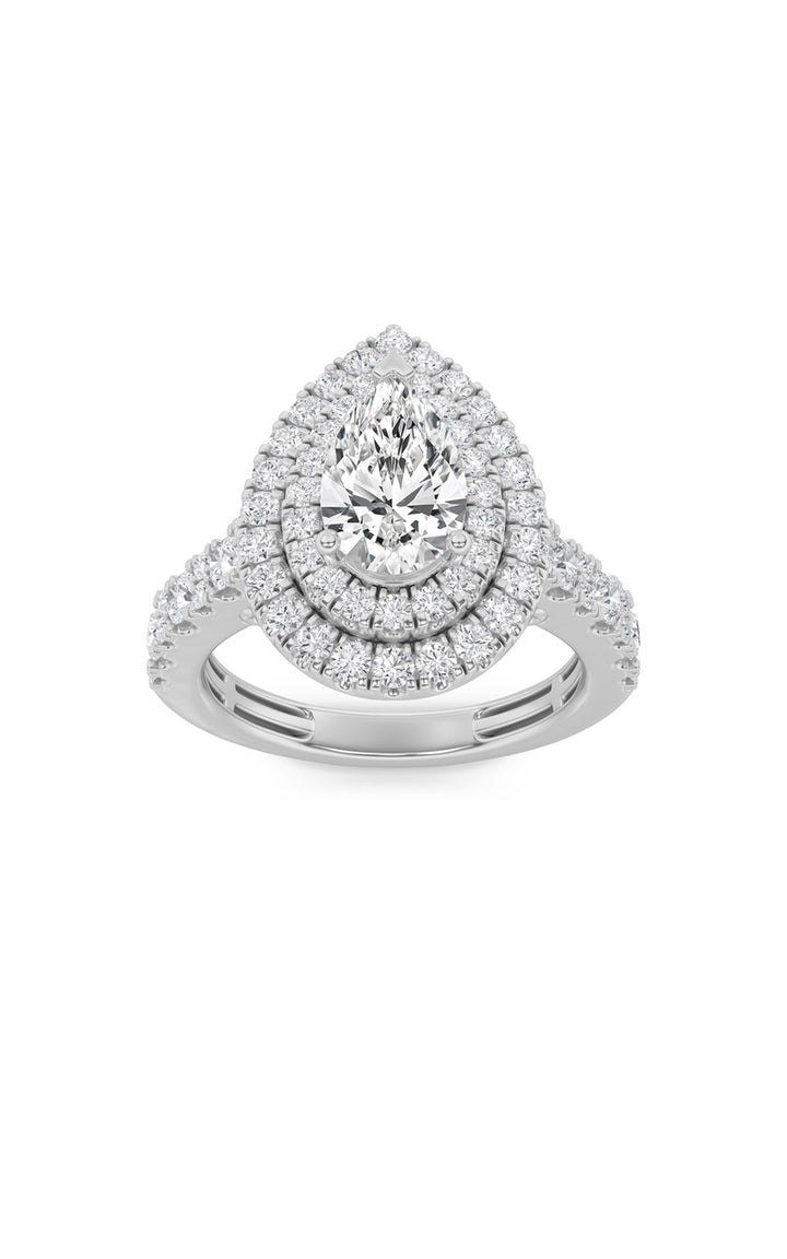 2Cttw Pear Shaped Lab Grown Diamond (F/VS) DoubleHalo Engagement Ring in 14K Gold
