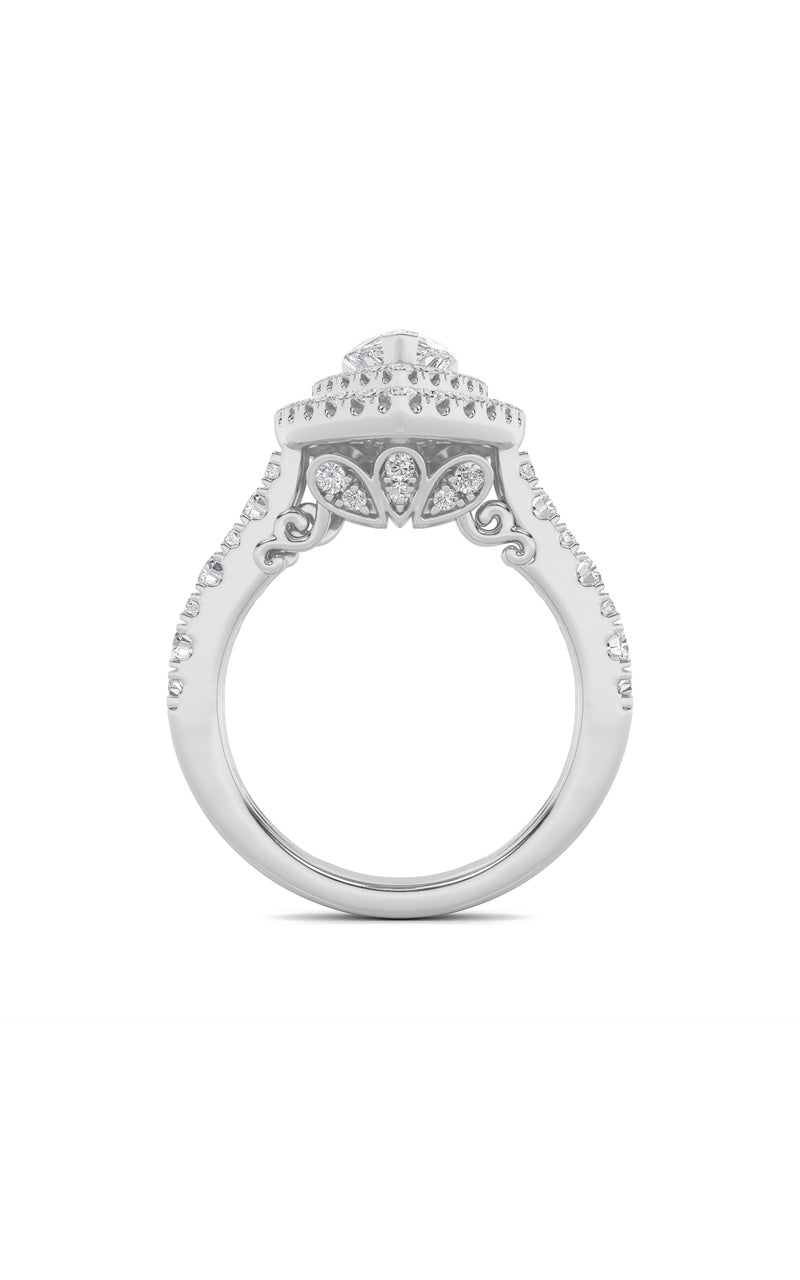 2CTW Pear Shaped Lab Grown Diamond (F/VS) Double Halo Engagement Ring in 14K Gold