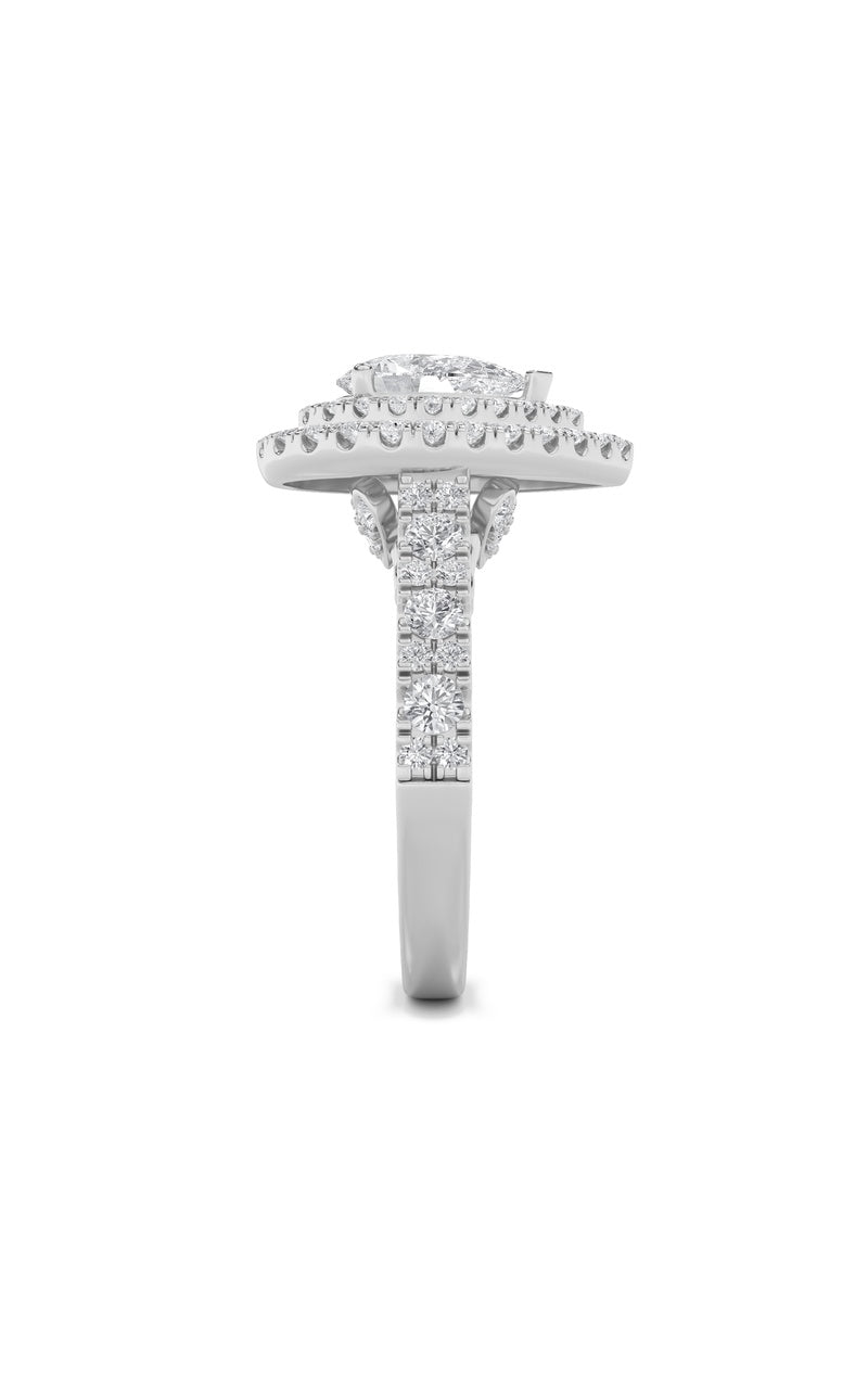 2Cttw Pear Shaped Lab Grown Diamond (F/VS) DoubleHalo Engagement Ring in 14K Gold