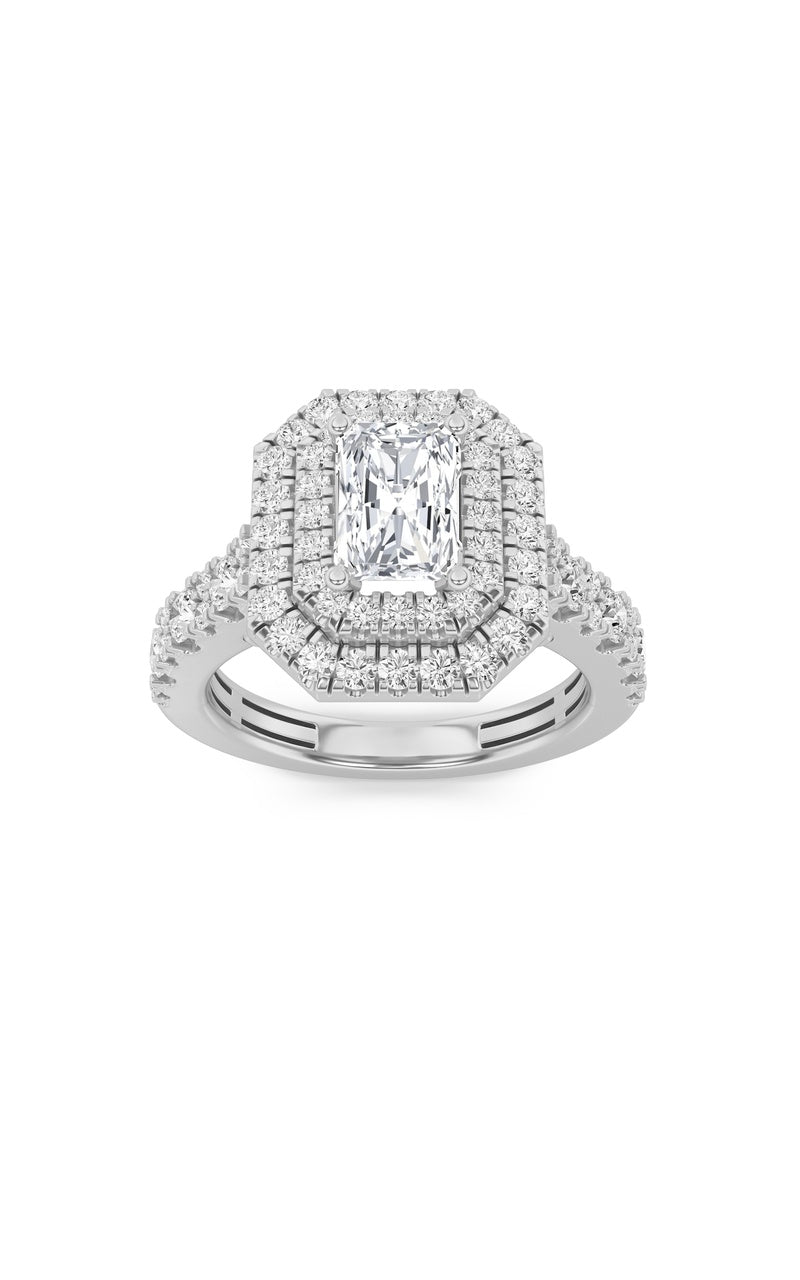 2Cttw Radiant Shaped Lab Grown Diamond (F/VS) Double Halo Engagement Ring in 14K Gold