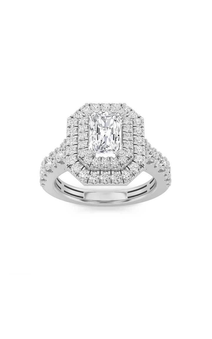 2Cttw Radiant Shaped Lab Grown Diamond (F/VS) Double Halo Engagement Ring in 14K Gold