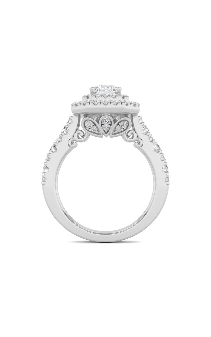 2Cttw Radiant Shaped Lab Grown Diamond (F/VS) Double Halo Engagement Ring in 14K Gold