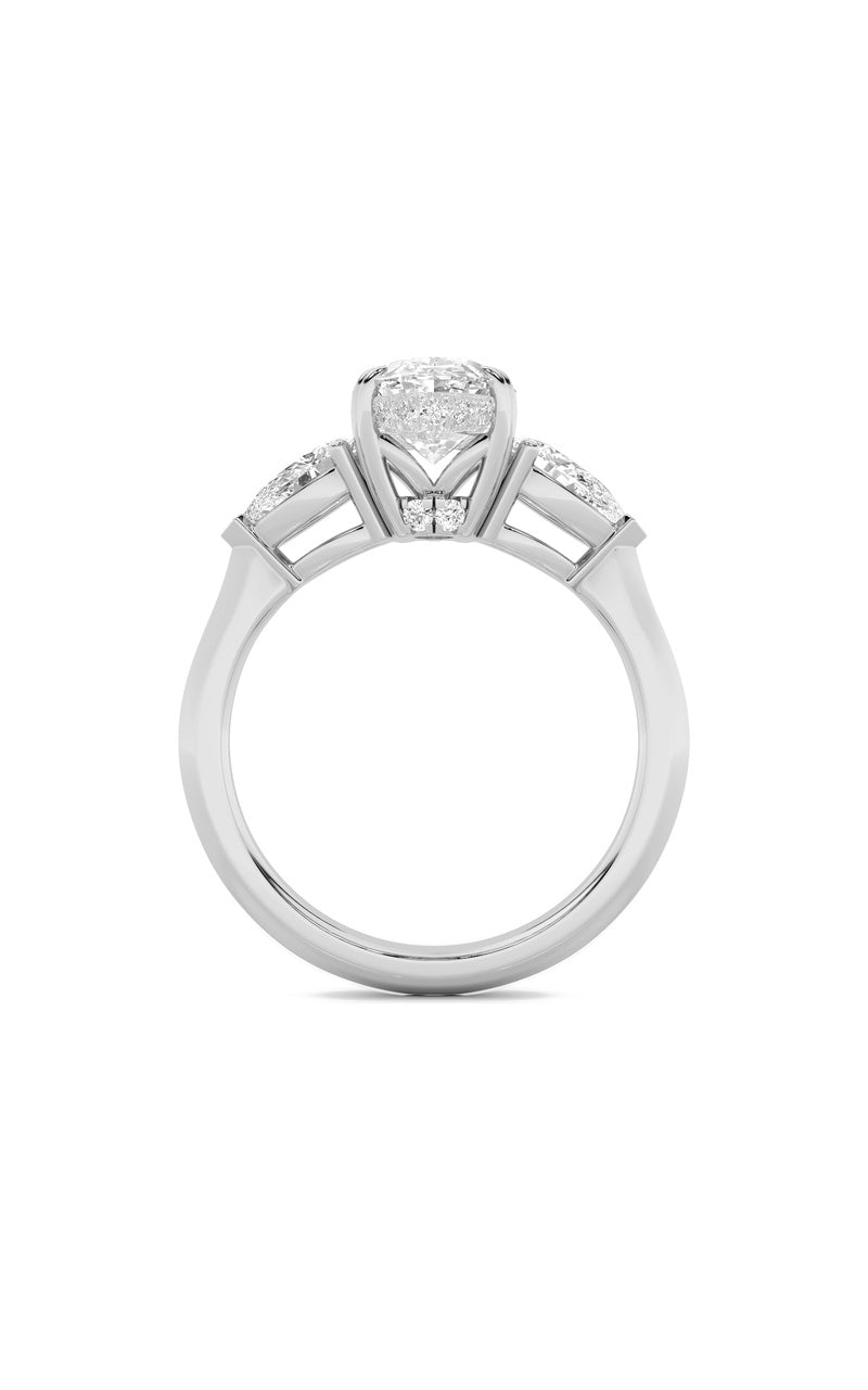 3CTW Oval Shaped Lab Grown Diamond (F/VS) Three Stone Hidden Halo Ring in 14K Gold