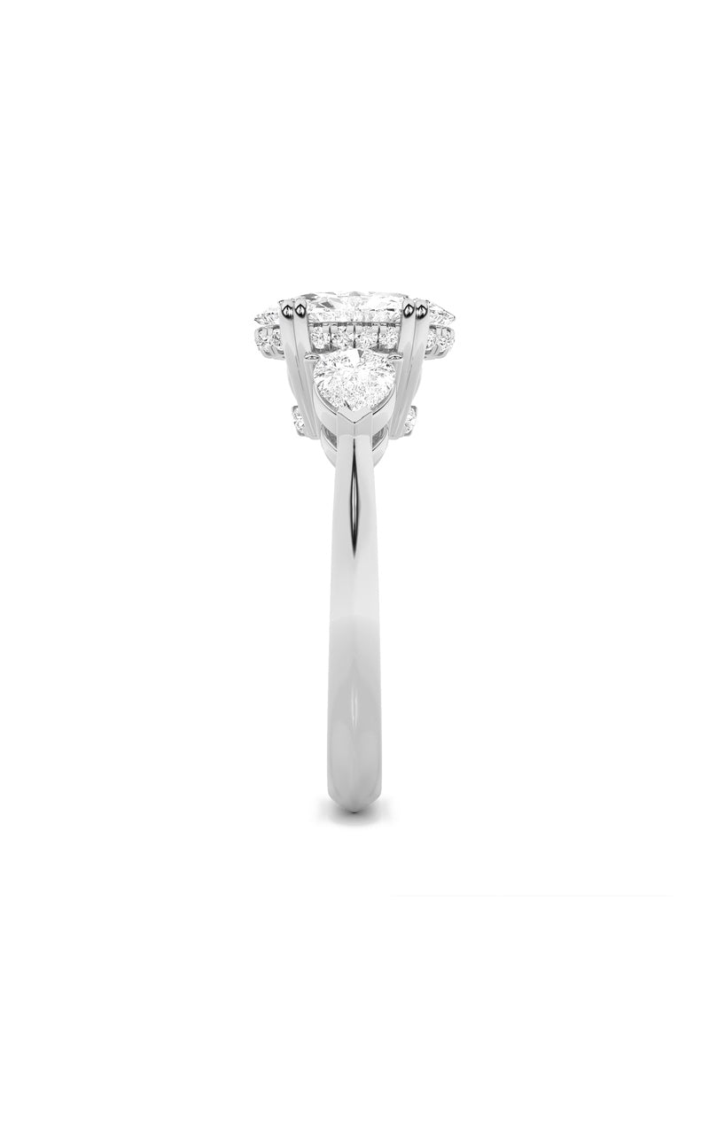 3CTW Oval Shaped Lab Grown Diamond (F/VS) Three Stone Hidden Halo Ring in 14K Gold