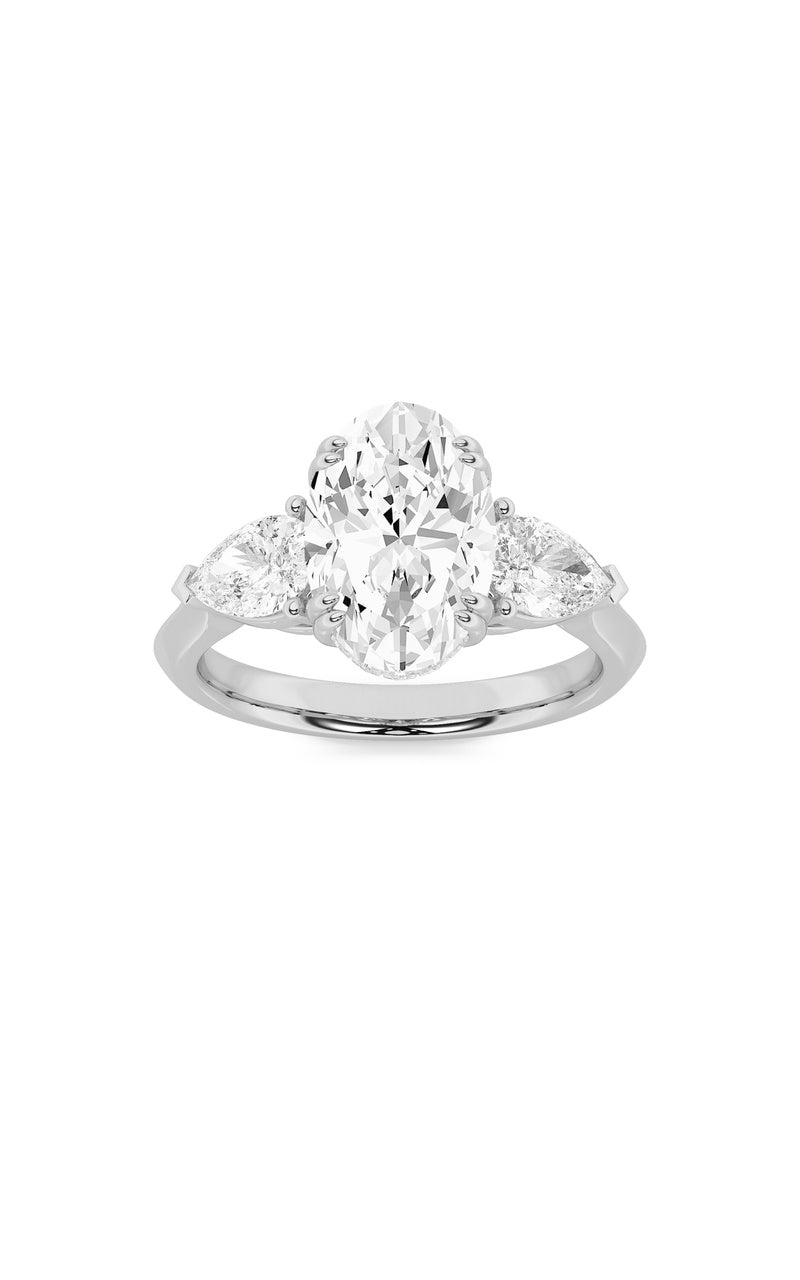 3CTW Oval Shaped Lab Grown Diamond (F/VS) Three Stone Hidden Halo Ring in 14K Gold