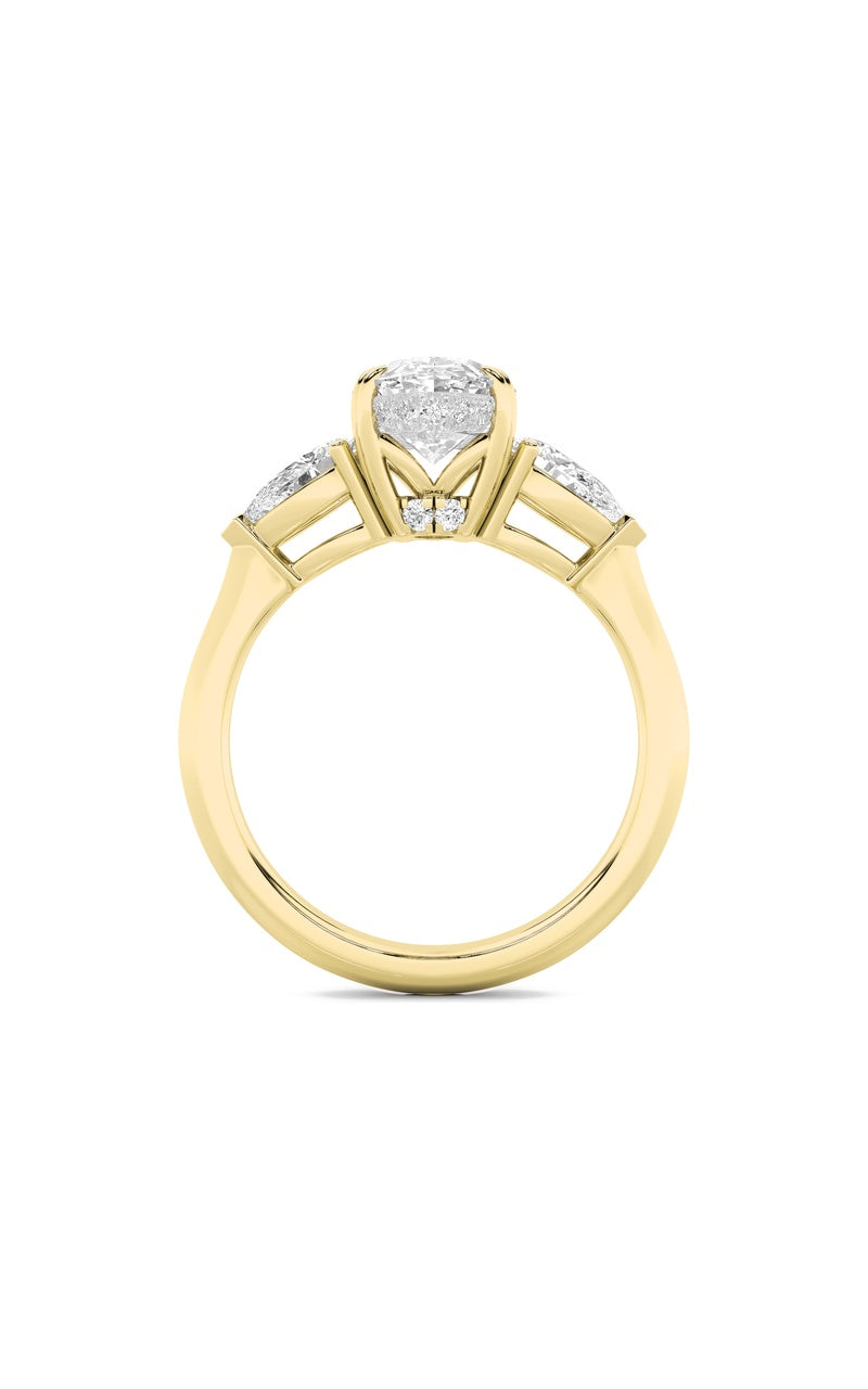 3Cttw Oval Shaped Lab Grown Diamond (F/VS) Three Stone Hidden Halo Ring in 14K Gold