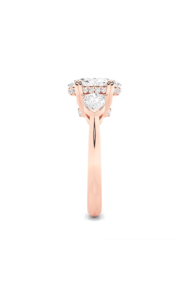 3Cttw Oval Shaped Lab Grown Diamond (F/VS) Three Stone Hidden Halo Ring in 14K Gold